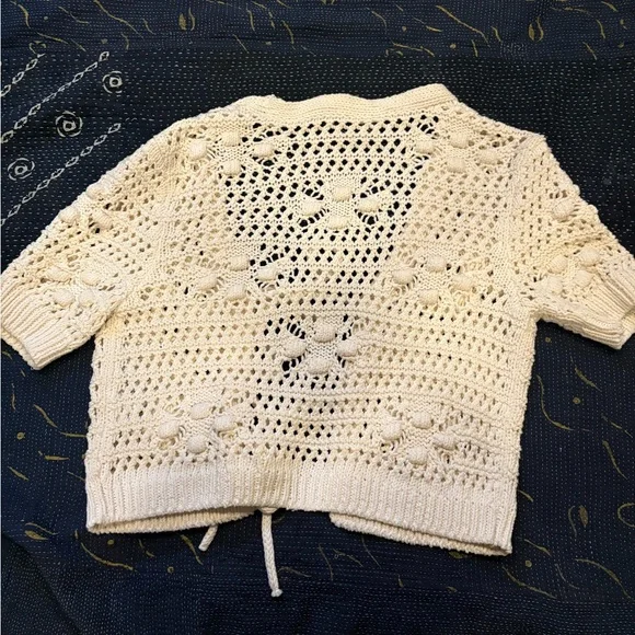 Zara Cream crochet knit textured cardigan size small - Picture 2 of 4